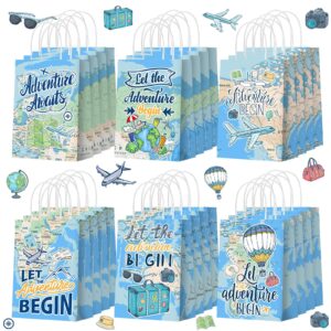 yeaqee 24 pcs adventure themed party favor bags adventure gift bags blue world map paper bags with handle travel the world candy treat bags gift wrapping bags for weeding birthday party favor