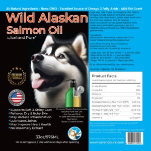 Wild Alaskan Salmon Oil for Dogs and Cats by Iceland Pure | 1,043 mg of Omega-3 per Teaspoon | Salmon Oil & Pollock Blend | BPA-Free Brushed Aluminum Epoxy Coated Bottle with Pump - 33 oz