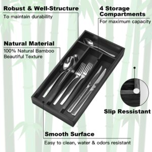 Conflech Silverware Organizer Small Bamboo Kitchen Drawer Organizer Utensil Organizer Silverware Holder Cutlery Organizer in drawer Flatware Organizer Tray (Black 4 Slots)