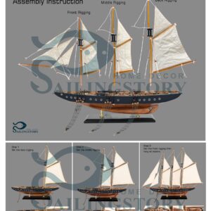 SAILINGSTORY Wooden Sailboat Model Ship Sailboat Decor 24" Schooner Atlantic 1:60 Scale Replica Blue and Walnut Antique Finish