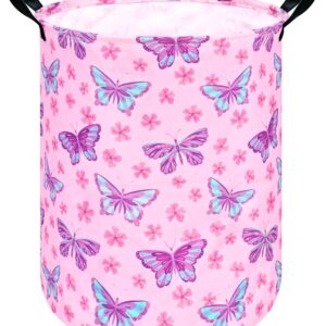 HUAYEE 19.7 Inch Baby Laundry Basket Girls Laundry Hamper Storage Basket Fabric Material Organization Basket, Storage Bin, Toy Box,Gift Basket with Handles for Room (Butterfly)