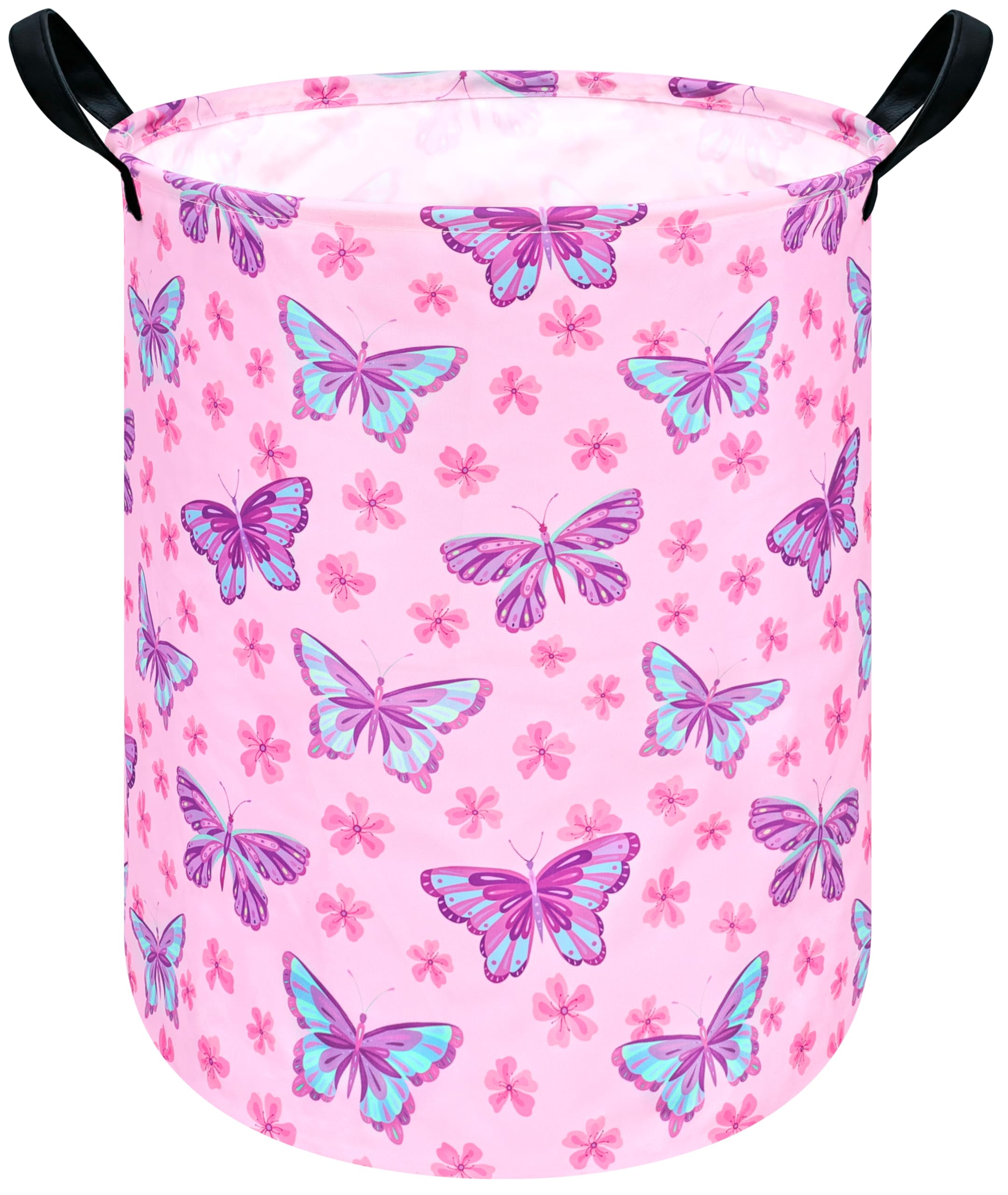 HUAYEE 19.7 Inch Baby Laundry Basket Girls Laundry Hamper Storage Basket Fabric Material Organization Basket, Storage Bin, Toy Box,Gift Basket with Handles for Room (Butterfly)