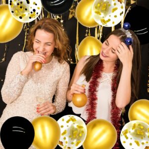 50 Pcs 12-Inch Latex Balloons Confetti Balloons Set, Black and Gold Confetti, Solid Black, and Gold Metallic Balloons for Birthday, Graduation, Anniversary, New Year's Party Decorations