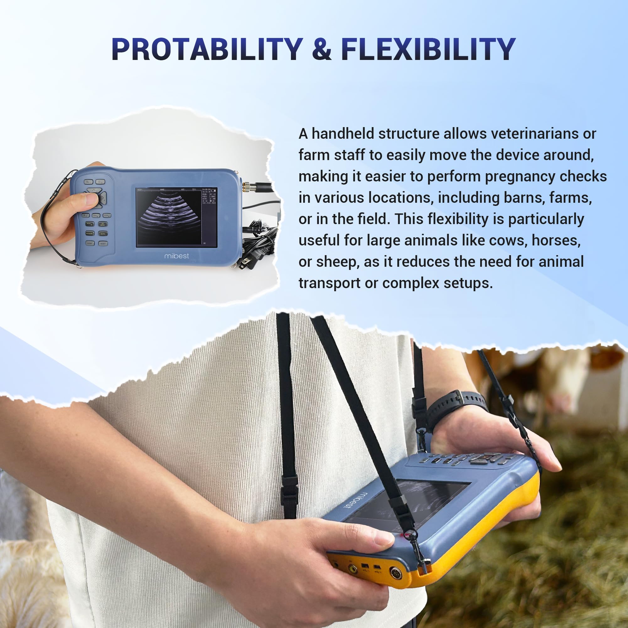 Mibest Portable Veterinary Ultrasound Scanner for Pregnancy Check 5.8 Inch LCD Screen - Handheld Veterinary Ultrasound System with 3.5 MHz Convex Probe - Durable for Farm and Small Animal Use