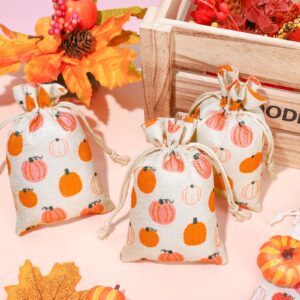 JarThenaAMCS 24Pcs Fall Pumpkin Burlap Gift Bags Cute Pink Orange Pumpkin Linen Drawstring Bags Jewelry Pouch Bags for Autumn Harvest Thanksgiving Party, 4 x 6in