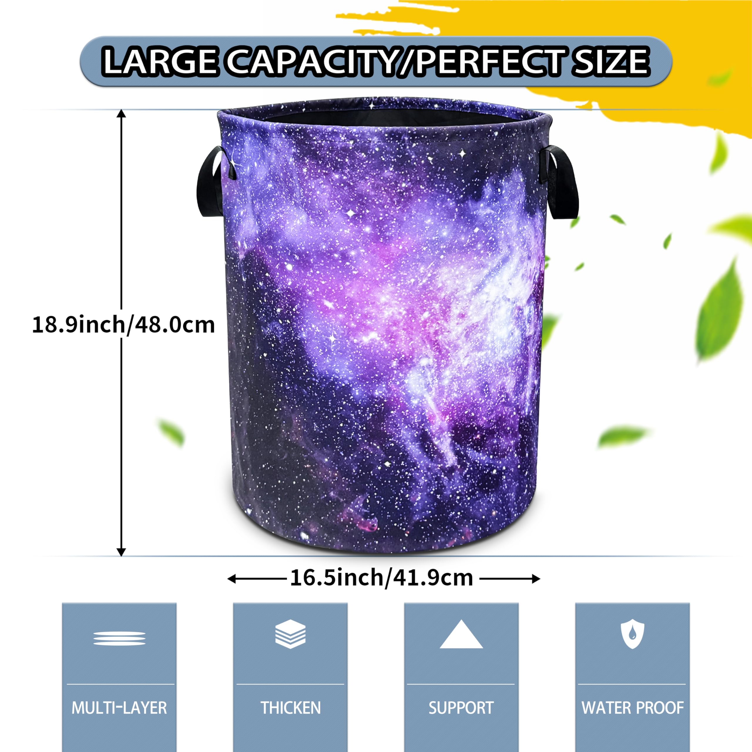 NUTAINLA Pink Purple Galaxy Laundry Basket Universe Starry Sky Foldable Oxford Cloth Funny Tote Bag Laundry Hamper Clothes Storage Bucket Toy Organizer For Bathroom/Laundry /Bedroom 18.9x16.5 In