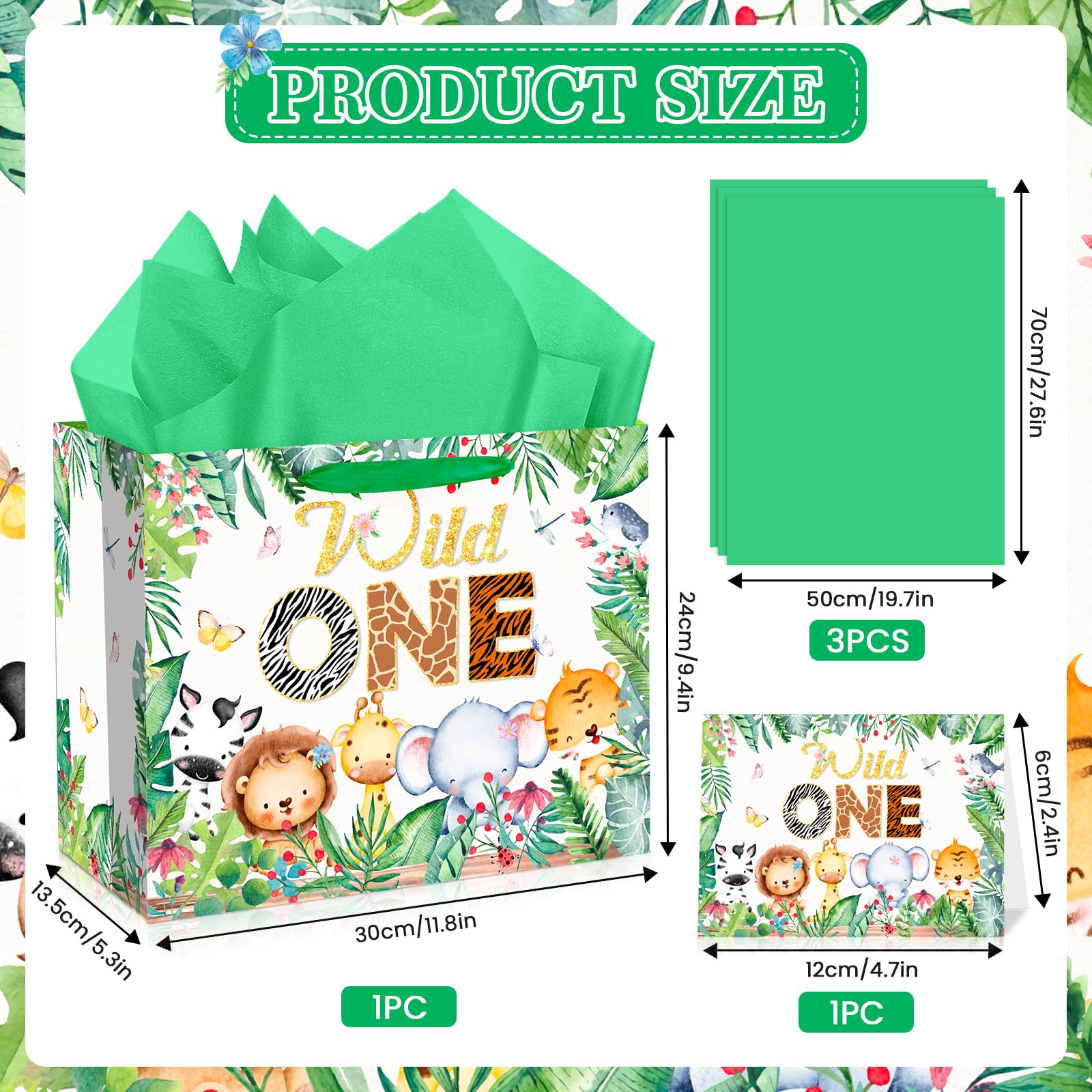 Yoirrat Wild One Birthday Decorations Large Wild One Gift Bags with Greeting Card for Boys 1st Birthday Wrapping Paper Bag Woodland Animal Print Gift Bag Baby Shower Christmas Birthday Party Supplies