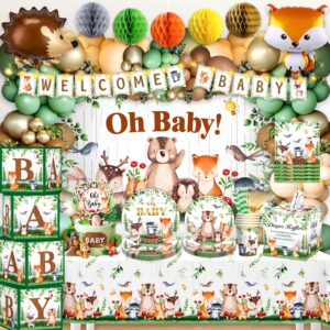 cocomigo 292pcs woodland baby shower decorations baby shower decorations neutral animals baby shower decorations boys girls woodland baby shower ideas pack for 20 guest