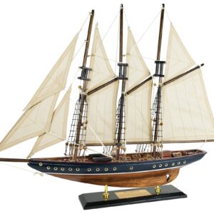 SAILINGSTORY Wooden Sailboat Model Ship Sailboat Decor 24" Schooner Atlantic 1:60 Scale Replica Blue and Walnut Antique Finish