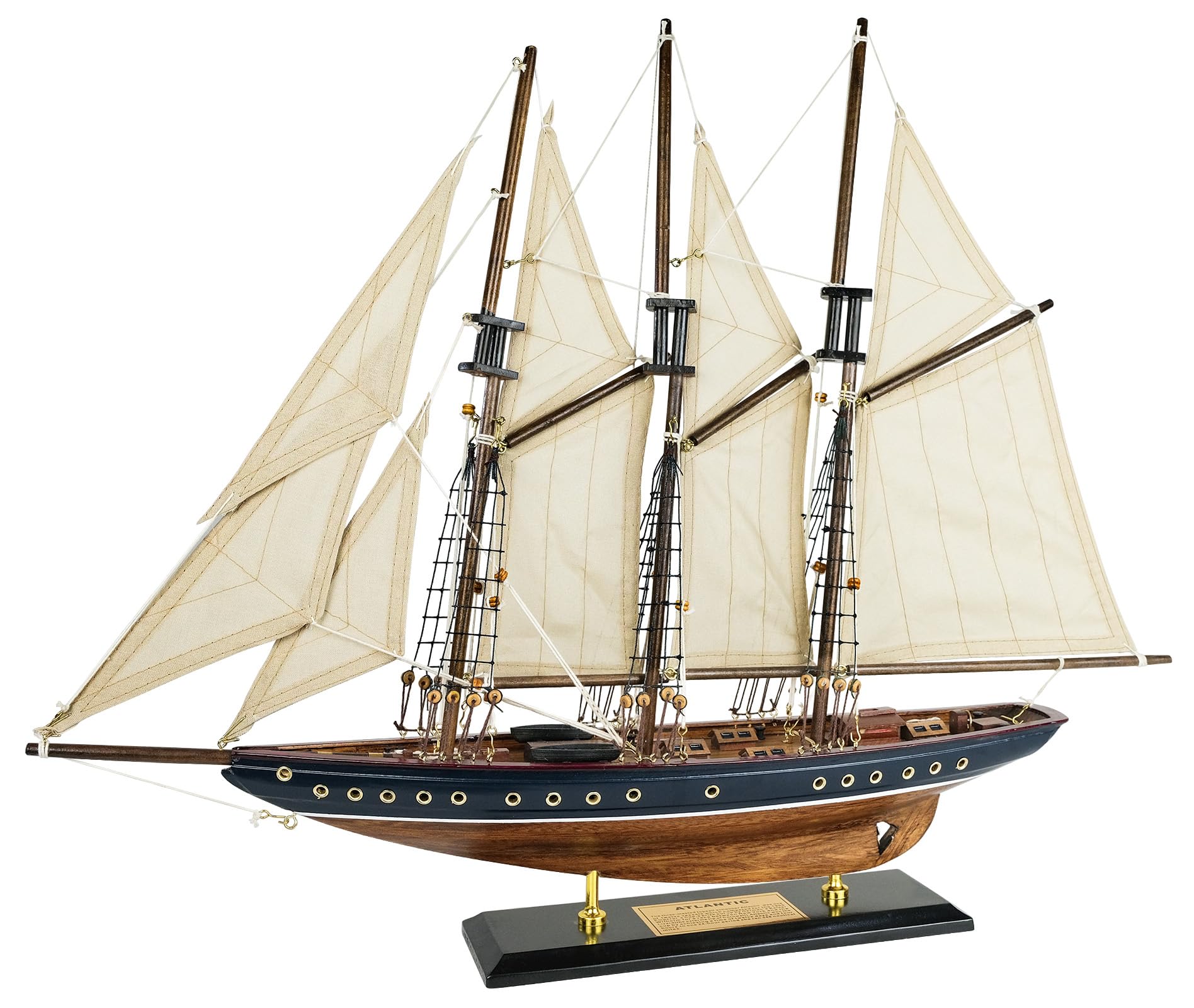 SAILINGSTORY Wooden Sailboat Model Ship Sailboat Decor 24" Schooner Atlantic 1:60 Scale Replica Blue and Walnut Antique Finish