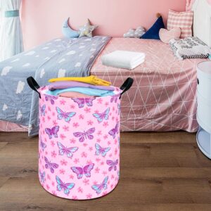 HUAYEE 19.7 Inch Baby Laundry Basket Girls Laundry Hamper Storage Basket Fabric Material Organization Basket, Storage Bin, Toy Box,Gift Basket with Handles for Room (Butterfly)