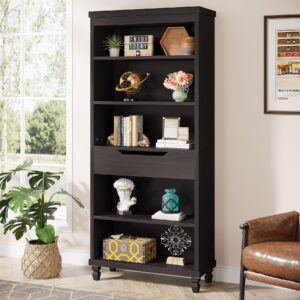 tribesigns bookcase with drawer, 73-inch tall bookshelf with storage shelves, 6-tier book shelf open display shelving unit for living room, bedroom, library, home office, dark brown