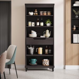 Tribesigns Bookcase with Drawer, 73-Inch Tall Bookshelf with Storage Shelves, 6-Tier Book Shelf Open Display Shelving Unit for Living Room, Bedroom, Library, Home Office, Dark Brown