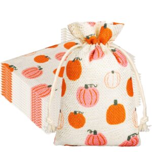 jarthenaamcs 24pcs fall pumpkin burlap gift bags cute pink orange pumpkin linen drawstring bags jewelry pouch bags for autumn harvest thanksgiving party, 4 x 6in