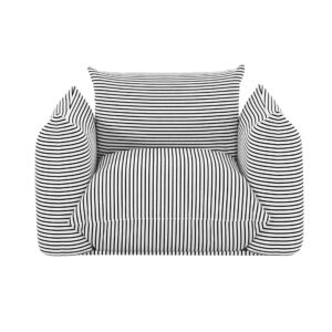 Tov Furniture Saint Tropez Pearl and Black Striped Stuffed Outdoor Armchair