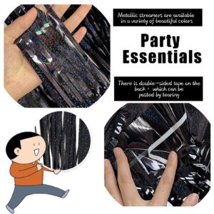 3 Pack Black Party Streamers Backdrop Tinsel Foil Fringe Curtains Halloween Party Decorations Birthday Wednesday Party Decorations Graduation Halloween Decor Party Supplies