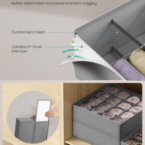 SONGMICS Set of 4 Drawer Organizers, Closet Organizers for Underwear, 80 Cells, Foldable Sock Holders, 11.8 x 11.8 x 3.9 Inches, for Storing Socks, Ties, Belts, Dove Gray URUS011G01