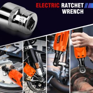 HSHa Cordless Electric Ratchet Wrench Set, 3/8" 12V Power Ratchet Driver w/Safe Lock Switch & LED Light, 7 Sockets, 2-Pack Lithium-Ion Batteries and 60-Min Fast Charge