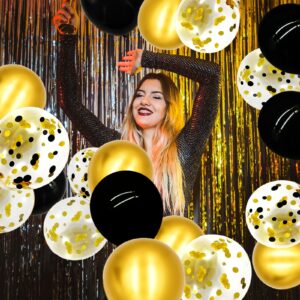 50 Pcs 12-Inch Latex Balloons Confetti Balloons Set, Black and Gold Confetti, Solid Black, and Gold Metallic Balloons for Birthday, Graduation, Anniversary, New Year's Party Decorations