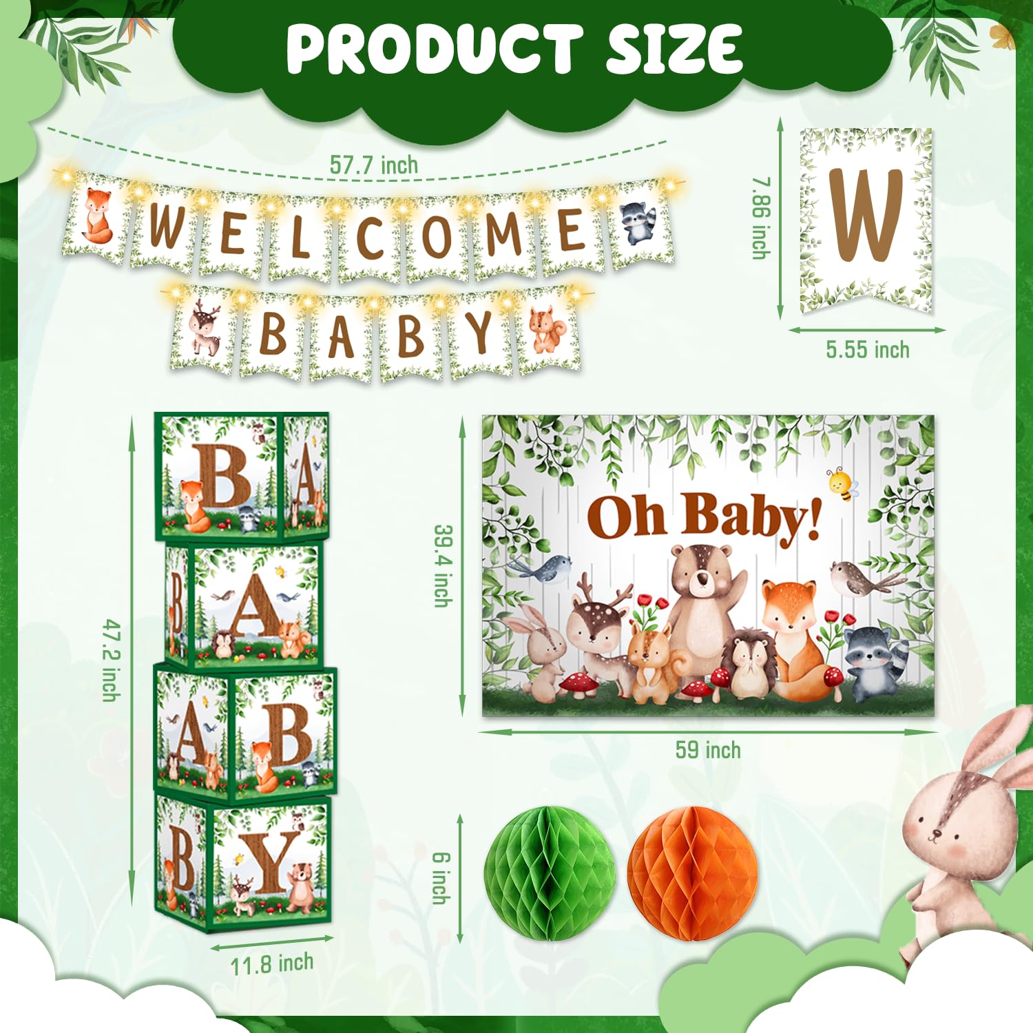 cocomigo 292pcs Woodland Baby Shower Decorations Baby Shower Decorations Neutral Animals Baby Shower Decorations Boys Girls Woodland Baby Shower Ideas pack for 20 Guest