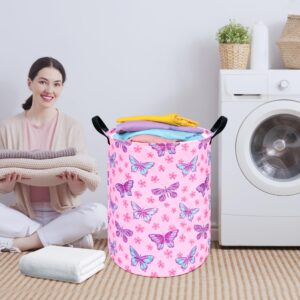 HUAYEE 19.7 Inch Baby Laundry Basket Girls Laundry Hamper Storage Basket Fabric Material Organization Basket, Storage Bin, Toy Box,Gift Basket with Handles for Room (Butterfly)