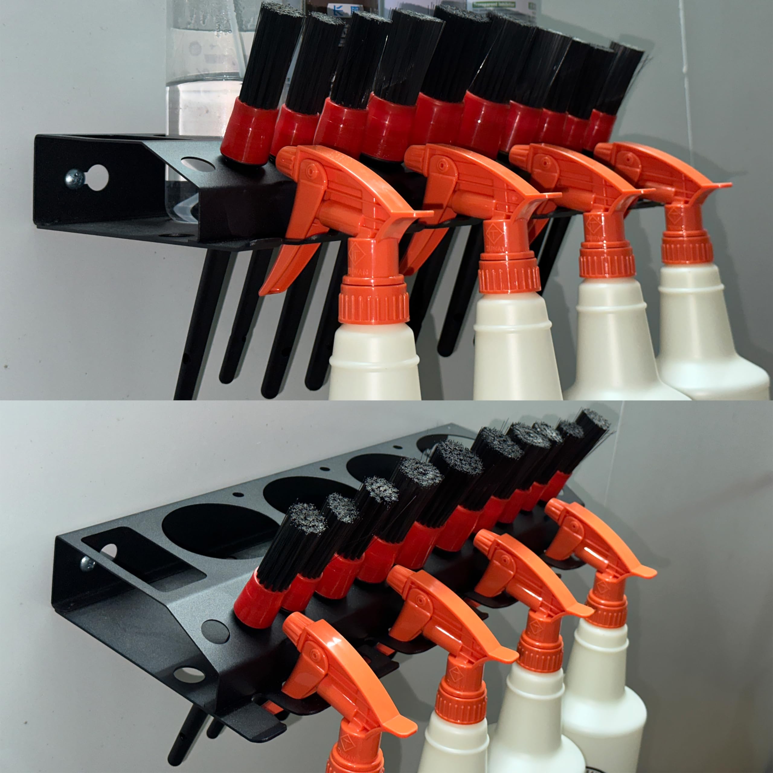 Bottle Storage Rack, Detailing Brush Organizer, Spray Bottle Storage Rack, 3/8" Air Tool Holder, for Garage and Workspace (1pc-Black)