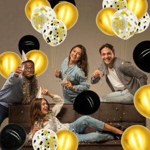 50 Pcs 12-Inch Latex Balloons Confetti Balloons Set, Black and Gold Confetti, Solid Black, and Gold Metallic Balloons for Birthday, Graduation, Anniversary, New Year's Party Decorations