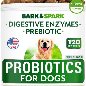 BARK&SPARK Dog Probiotic Chews - Gas, Diarrhea, Allergies - Enzymes + Prebiotics - Chewable Fiber - Digestion, Immunity - USA Made - 90 Ct - BeefLiver