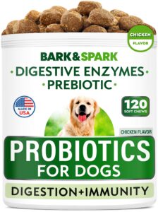 bark&spark dog probiotic chews - gas, diarrhea, allergies - enzymes + prebiotics - chewable fiber - digestion, immunity - usa made - 90 ct - chickenliver