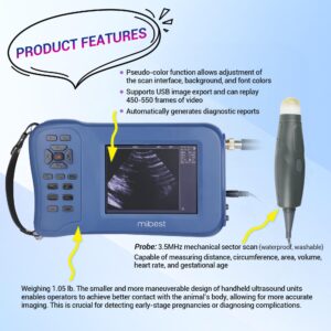 Mibest Portable Veterinary Ultrasound Scanner for Pregnancy Check 5.8 Inch LCD Screen - Handheld Veterinary Ultrasound System with 3.5 MHz Convex Probe - Durable for Farm and Small Animal Use