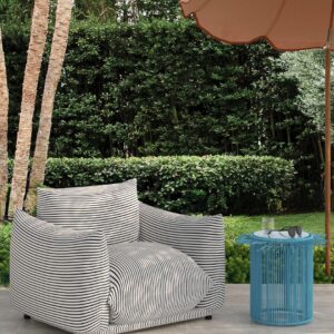 Tov Furniture Saint Tropez Pearl and Black Striped Stuffed Outdoor Armchair