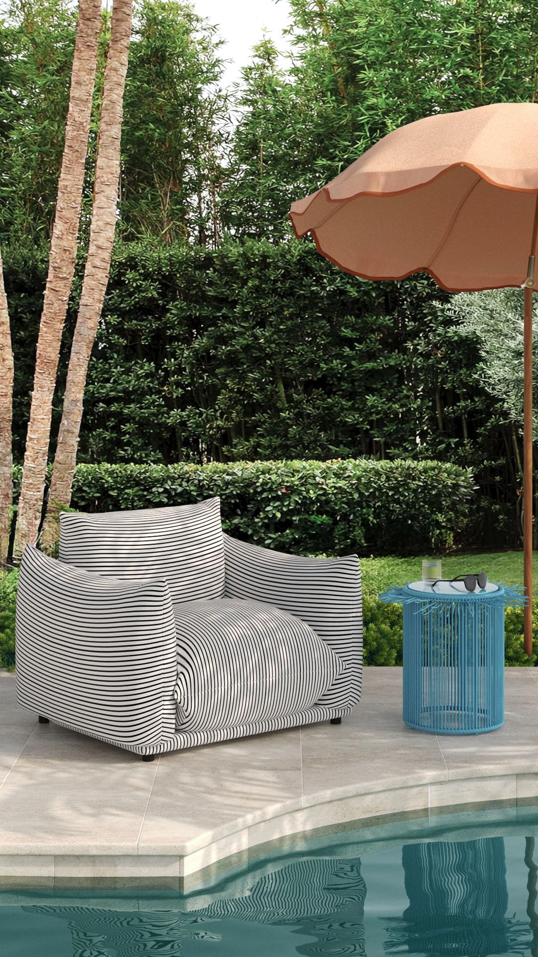 Tov Furniture Saint Tropez Pearl and Black Striped Stuffed Outdoor Armchair