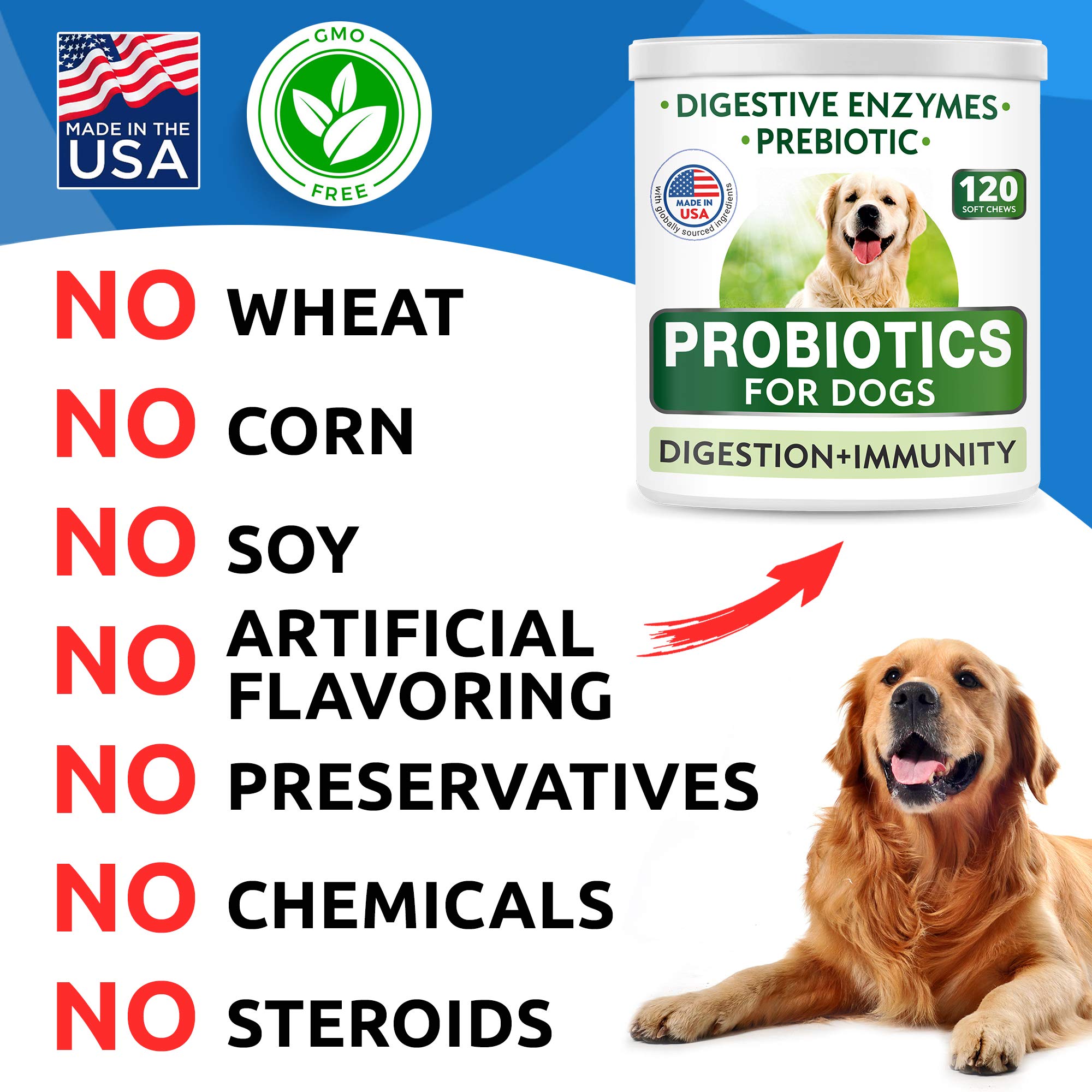 BARK&SPARK Dog Probiotic Chews - Gas, Diarrhea, Allergies - Enzymes + Prebiotics - Chewable Fiber - Digestion, Immunity - USA Made - 90 Ct - BeefLiver