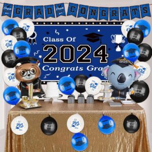 Graduation Decorations Class of 2024 Blue Themed - 2024 Graduation Foil Balloons Congrats Grad Banner Graduation Backdrop Kindergarten Graduation Congrats Grad Party Decorations Supplies