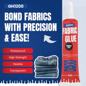 Fabric Glue Permanent (10 ML x 8), Fabric Glue for Clothing Permanent Washable for Rhinestones, Patches, Clothes, Denim, Leather, Polyester, Fabrics, Doll Repair, Flannel, Cotton & More