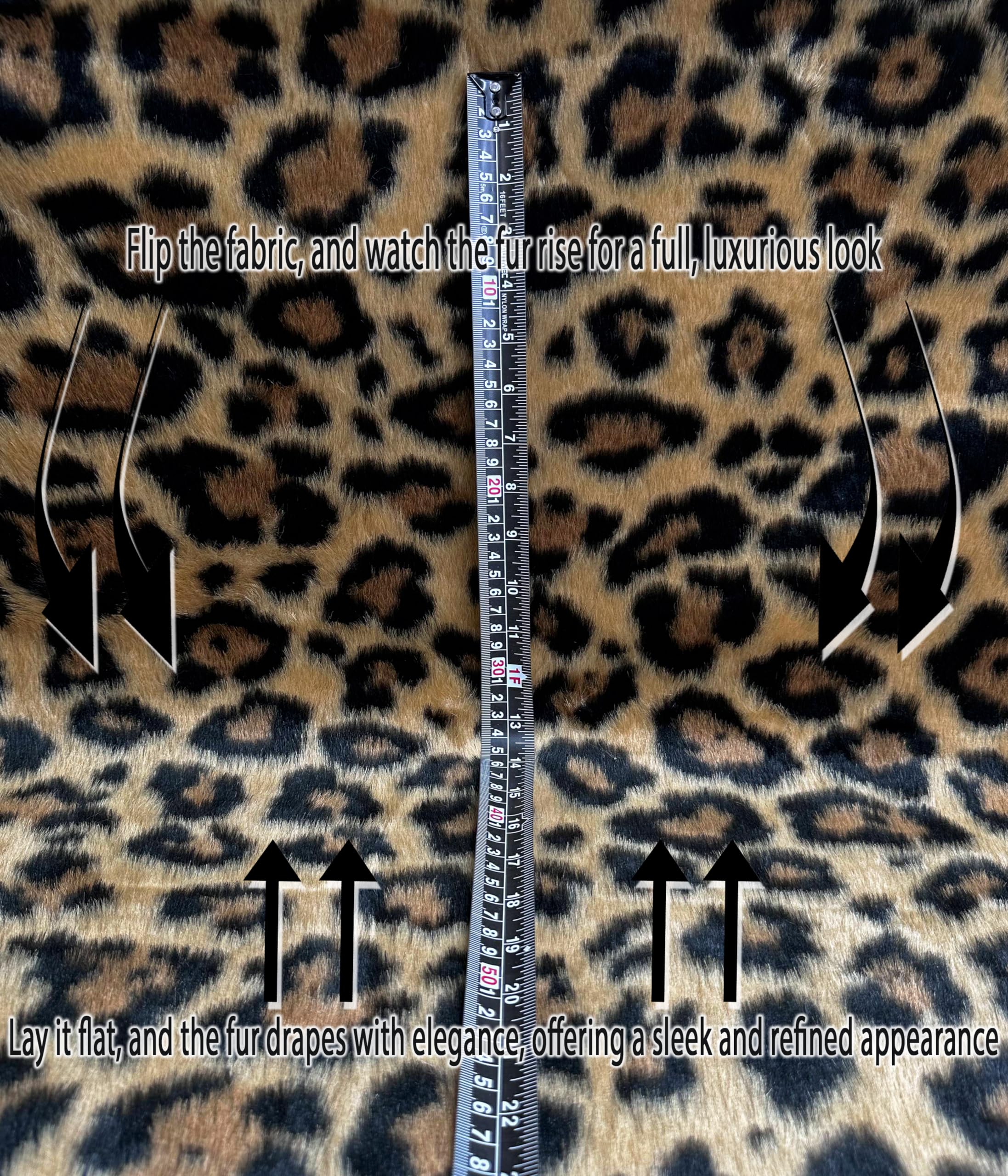 Faux Fur Animal Long Pile 58" Wide Fabric Full, Plush, Warm Soft Coat, Fashion Fursuit Costume - Sold by Continuous Yard (Leopard Fur)