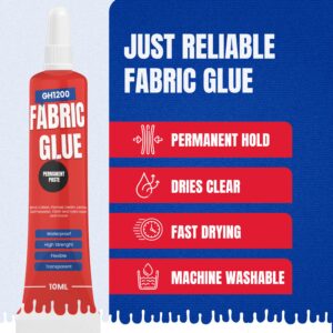 Fabric Glue Permanent (10 ML x 8), Fabric Glue for Clothing Permanent Washable for Rhinestones, Patches, Clothes, Denim, Leather, Polyester, Fabrics, Doll Repair, Flannel, Cotton & More