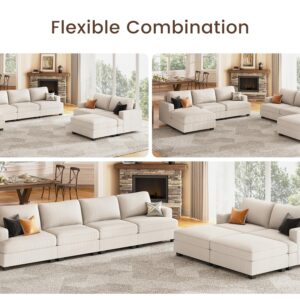 Nolany Modular Sectional Couch with Storage Ottoman, Corduroy Sectional Sleeper Sofa with Chaise, Sectional Couches for Living Room, Beige