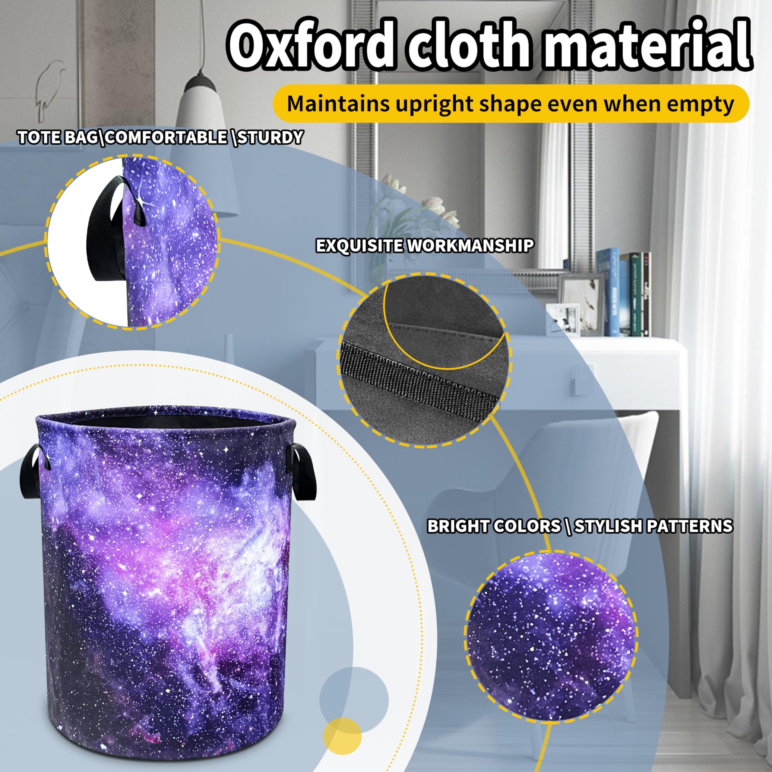 NUTAINLA Pink Purple Galaxy Laundry Basket Universe Starry Sky Foldable Oxford Cloth Funny Tote Bag Laundry Hamper Clothes Storage Bucket Toy Organizer For Bathroom/Laundry /Bedroom 18.9x16.5 In