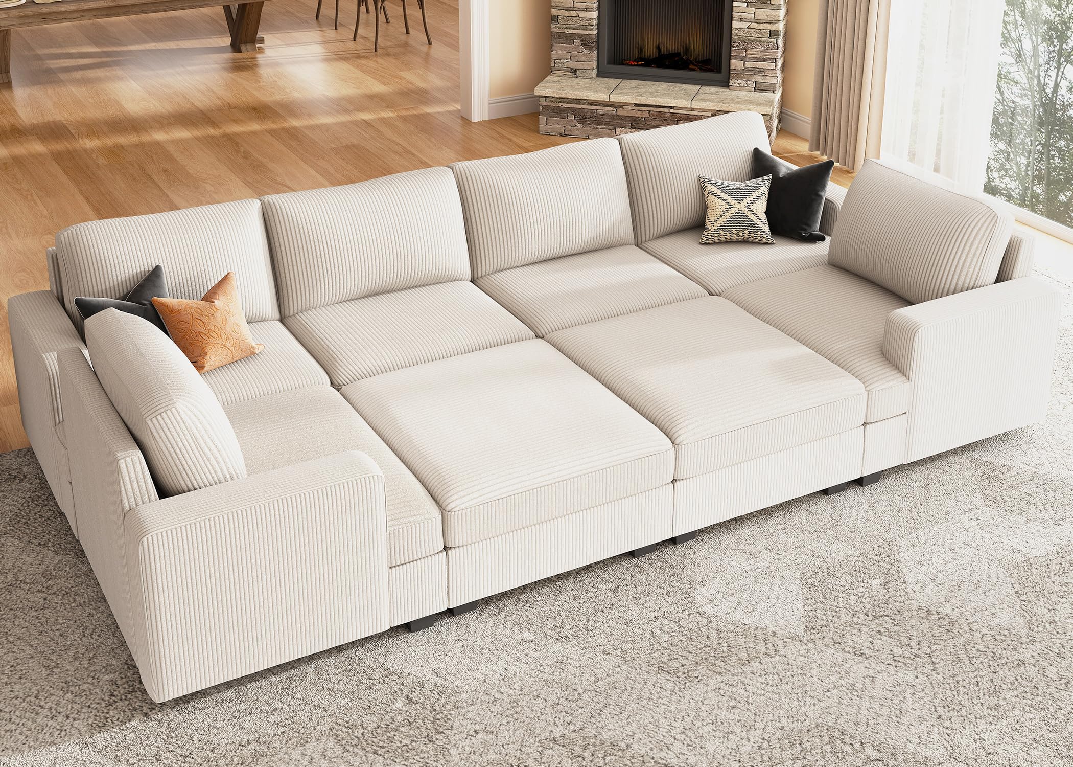 Nolany Modular Sectional Couch with Storage Ottoman, Corduroy Sectional Sleeper Sofa with Chaise, Sectional Couches for Living Room, Beige