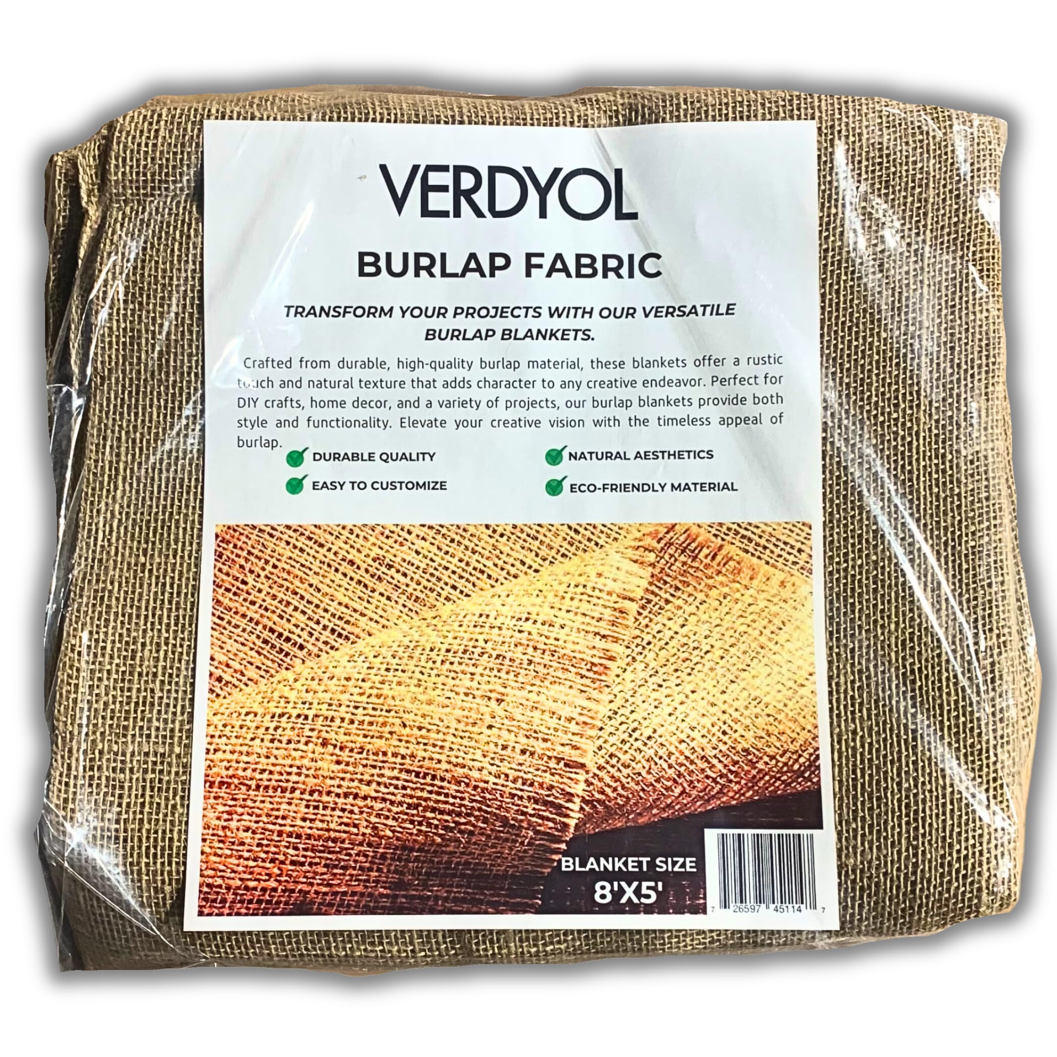 Verdyol Burlap Fabric 8'x5' | Versatile Burlap Fabric Roll for Plant Cover | Burlap Placemats, Tree Wrap, Sackcloth Projects | Premium Burlap Material