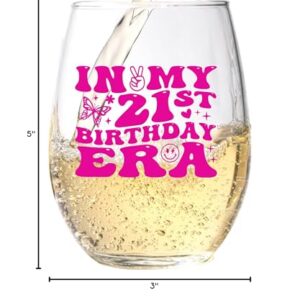 21st Birthday Wine Glass - In My 21st Birthday Era - Funny Birthday Gifts For Him Or Her - 21st Bday Decorations For Men, Women, daughter, Sister, Best Friend, Co-Worker - Twenty One