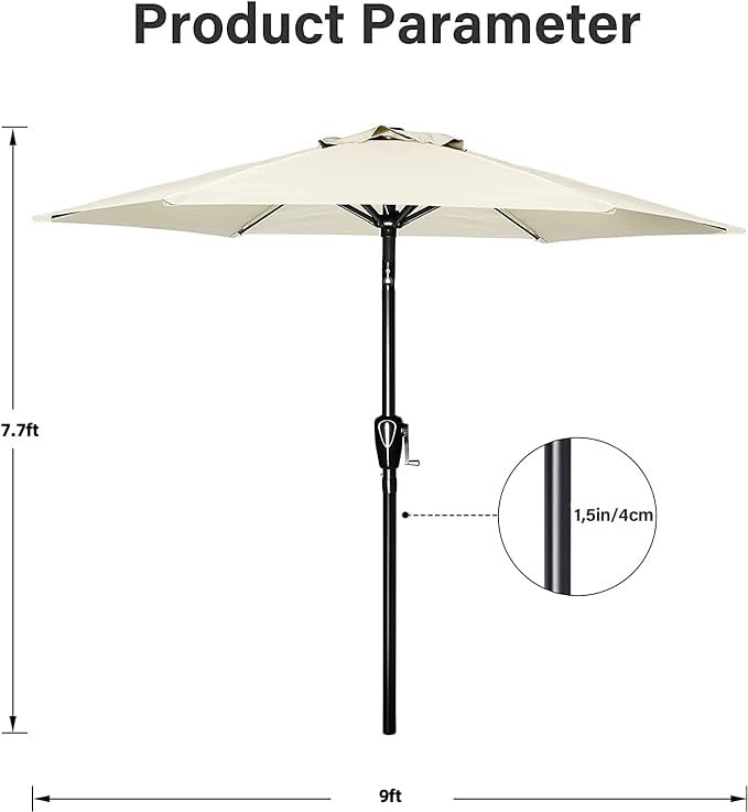 Simple Deluxe 9FT Outdoor Patio Umbrella Table Market Umbrella with Push Button Tilt and Crank, 8 Sturdy Ribs, UV Protection Waterproof for Garden, Lawn, Deck, Backyard, Pool, Creamy White