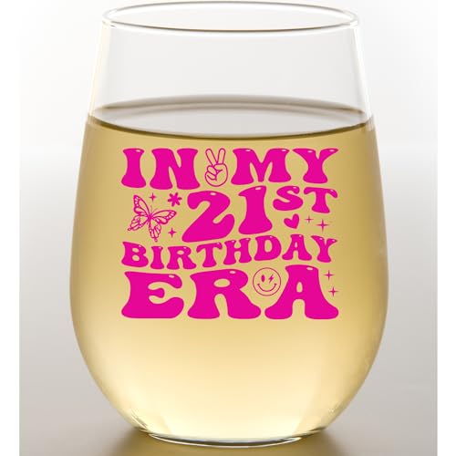 21st Birthday Wine Glass - In My 21st Birthday Era - Funny Birthday Gifts For Him Or Her - 21st Bday Decorations For Men, Women, daughter, Sister, Best Friend, Co-Worker - Twenty One