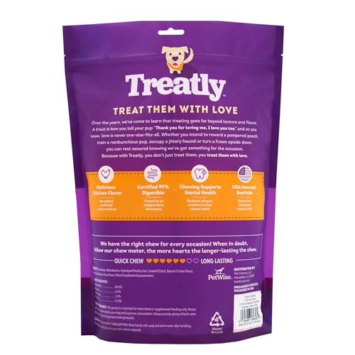 Treatly American Sourced Beefhide Rolls 8-9" Dog Chew Treats - Chicken Flavor, 10 Count/1 Pack