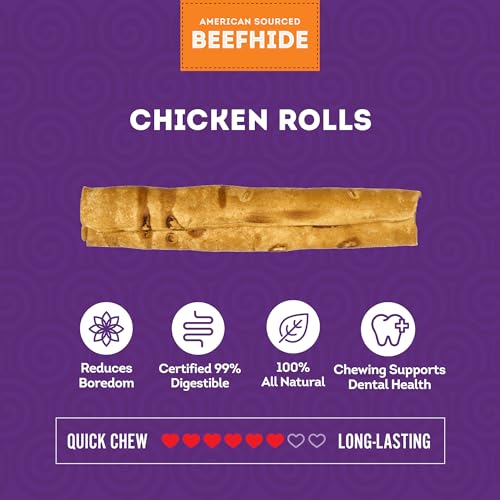 Treatly American Sourced Beefhide Rolls 8-9" Dog Chew Treats - Chicken Flavor, 10 Count/1 Pack