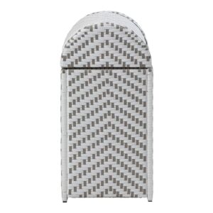 Greemotion Azur Modern Aluminum and All-Weather Wicker Outdoor Trash Can with Push Lid for Outdoor, Patio, Pool Area, Garden, Gray and White