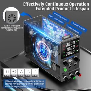 Jesverty DC Power Supply Variable, 0-30V 0-10A Adjustable Switching DC Regulated Bench Power Supply with 20W USB & Type-C Quick-Charge, Encoder Knob, Output Switch, 4-Digit LED Display - SPS-3010M