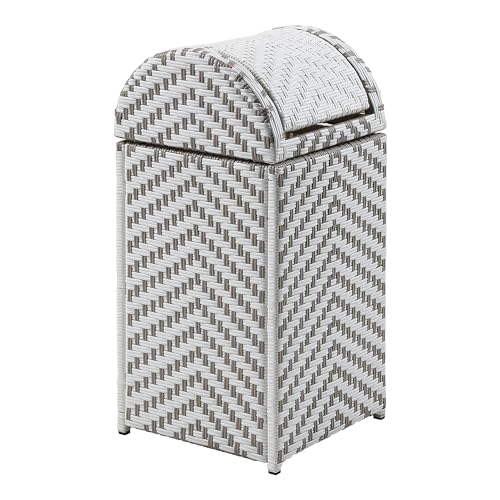 Greemotion Azur Modern Aluminum and All-Weather Wicker Outdoor Trash Can with Push Lid for Outdoor, Patio, Pool Area, Garden, Gray and White