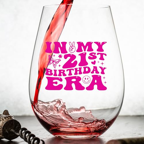 21st Birthday Wine Glass - In My 21st Birthday Era - Funny Birthday Gifts For Him Or Her - 21st Bday Decorations For Men, Women, daughter, Sister, Best Friend, Co-Worker - Twenty One